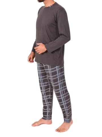 NORMANN Schlafanzug langarm Karohose in anthrazit
