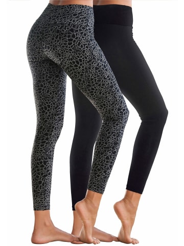 H.I.S Leggings in schwarz-bedruckt, schwarz-uni