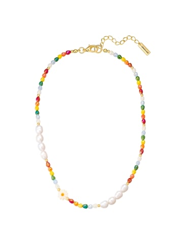 Yokoamii Kette Blume aus Metall-Legierung mit Glas Süßwasser-Zuchtperle in gelbgold