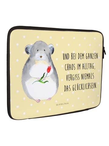 Mr. & Mrs. Panda Laptop Tasche Chinchilla Blume mit Spruch in Gelb Pastell