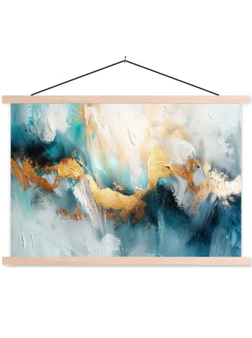 MuchoWow Poster mit Leiste Abstrakte Kunst gold blau