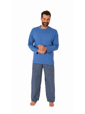 NORMANN Schlafanzug lang Pyjama Set karierte Flanell Hose - 70920 in hellblau