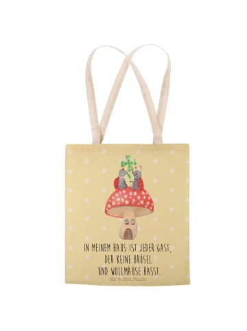 Mr. & Mrs. Panda Shopper-Tasche Marienkäfer Fliegenpilz mit Spruch in Gelb Pastell