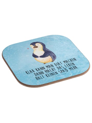 Mr. & Mrs. Panda Untersetzer für Gläser Pinguin Diät mit Spruch in Eisblau