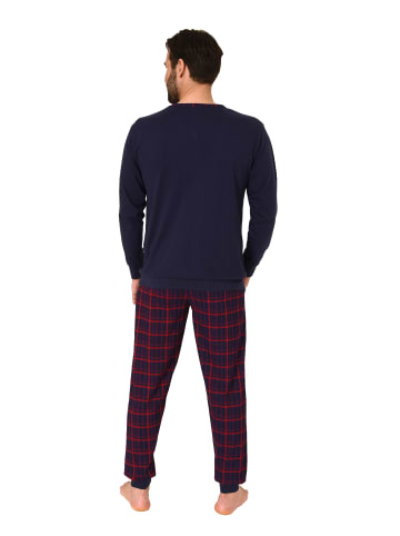 NORMANN langarm Schlafanzug Pyjama Bündchen und karierter Jersey Hose - 83127 in navy