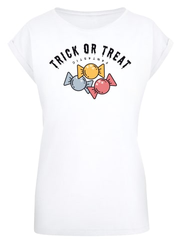 F4NT4STIC Extended Shoulder T-Shirt Trick Or Treat Halloween in weiß