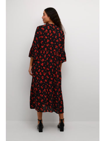 Kaffe Kleid KAamber A-shape in Black_Red Flower Print