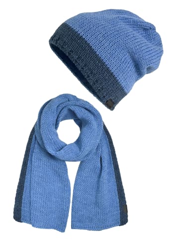 elkline Set: Strickschal Wrapped mit Beanie Hat Up in blue - denim