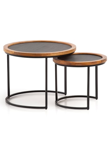 KADIMA DESIGN Couchtisch 2er Set Massivholz / Steinoptik Wohnzimmertisch