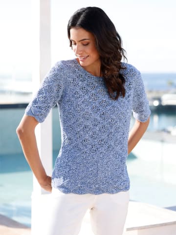 WITT WEIDEN Ajour-Pullover in jeansblau-weiß-meliert