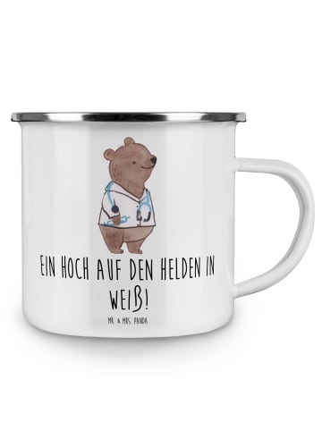 Mr. & Mrs. Panda Camping Becher Arzt Held mit Spruch in Weiß