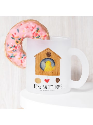 Mr. & Mrs. Panda Trinkglas Vogelhaus Home mit Spruch in Transparent