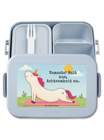 Mr. & Mrs. Panda Snackbox Einhorn Yoga Design mit Spruch in Blau Pastell