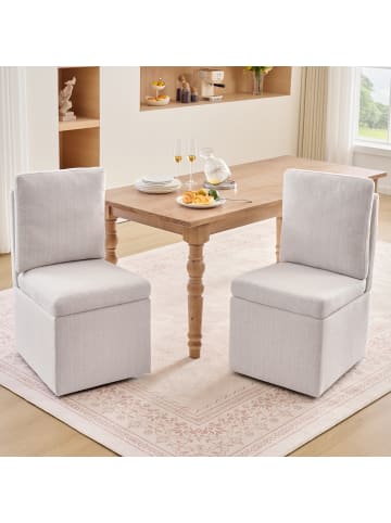 ABRIHOME Esszimmerstuhl in Beige Chenille mit Rollen Stauraum 360 Grad Drehbar