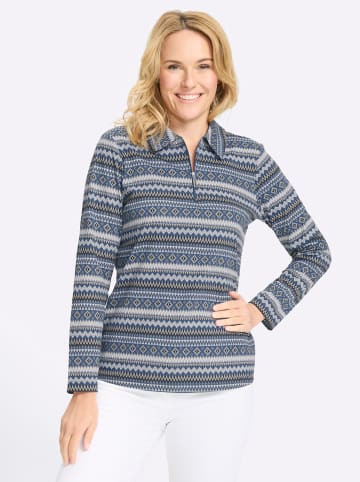 Sieh an! Langarm-Shirt in jeansblau-ecru-bedruckt