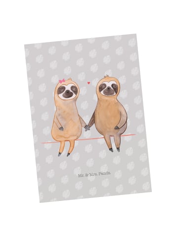 Mr. & Mrs. Panda Postkarte Faultier Pärchen ohne Spruch in Grau Pastell