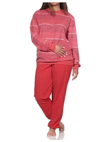 NORMANN Frottee Schlafanzug Bündchen Streifen - 81774 in rot