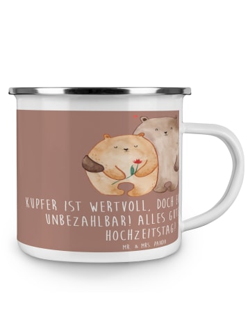Mr. & Mrs. Panda Camping Emaille Tasse 7. Hochzeitstag Kupferhoc... in Braun Pastell