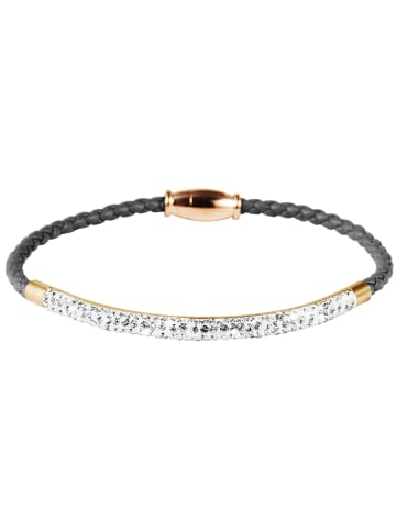 Adeliás Damen Armband – Lederarmband aus Leder mit Strass Steinchen 19 cm in grau
