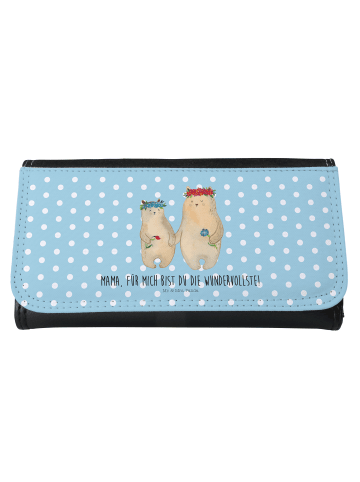 Mr. & Mrs. Panda Damen Brieftasche Bären mit Blumenkranz mit Spruch in Türkis Pastell
