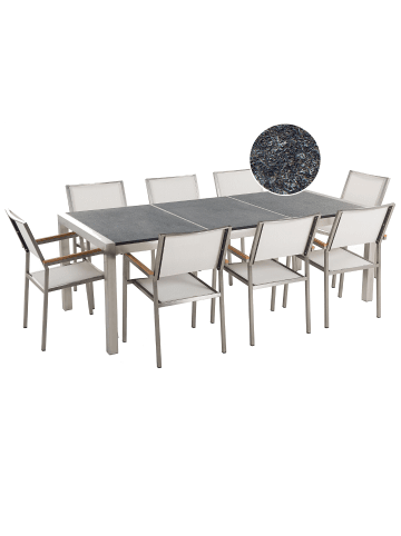 Beliani 9-tlg Gartentisch Set GROSSETO in Grau/Weiß/Silber