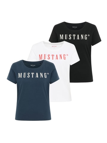 Mustang T-Shirt 3er Pack in Schwarz/Weiß/Dunkelblau