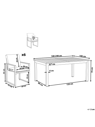Beliani 7-tlg Gartentisch Set PANCOLE in Grau/Weiß