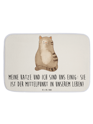 Mr. & Mrs. Panda Duschvorleger Katze Sitzen mit Spruch in Weiß