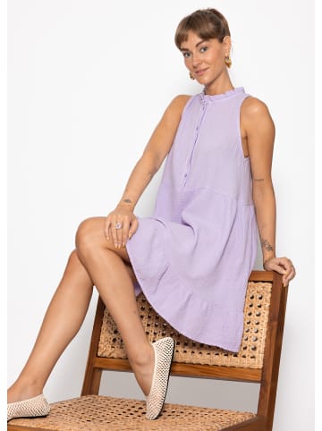 SASSYCLASSY Ärmelloses Musselin Kleid mit Volants und floralem Print in Flieder
