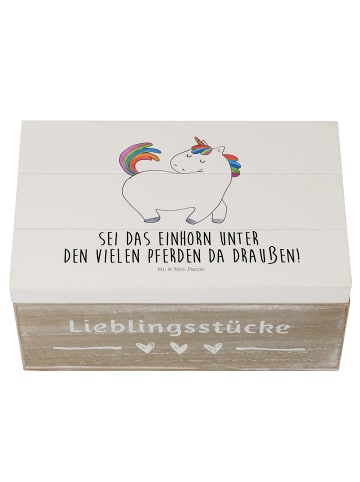 Mr. & Mrs. Panda Holzkiste Einhorn Stolzieren mit Spruch in Weiß