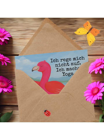 Mr. & Mrs. Panda Glückwunschkarte Flamingo Yoga Design mit Spruch in Weiß