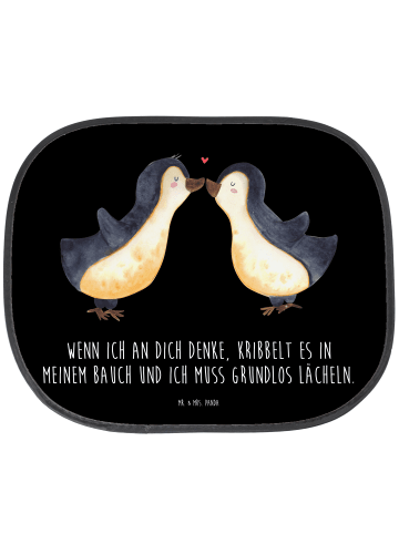 Mr. & Mrs. Panda Sonnenschutz Pinguine Kuss mit Spruch in Schwarz