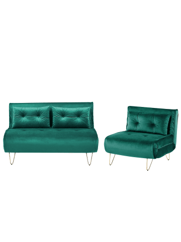 Beliani 2-tlg 3-Sitzer Sofa VESTFOLD in Grün/Gold