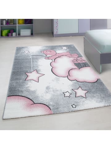 KADIMA DESIGN Kinderteppich Bär Polypropylen saugroboter Kurzflor Kinderzimmer in Pink
