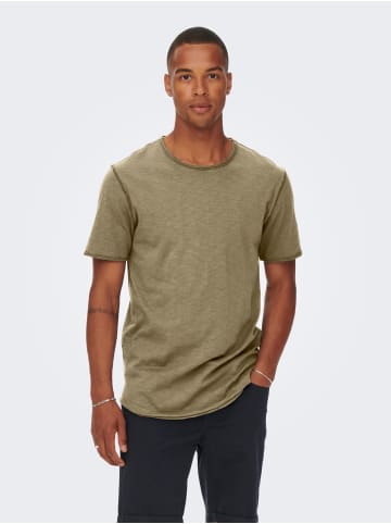 Only&Sons Langes Rundhals T-Shirt Einfarbiges Kurzarm Basic Shirt ONSBENNE in Beige