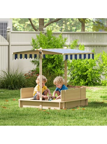 Outsunny Sandkasten in Natur, Blau & Weiß 106L x 106B x 115H cm