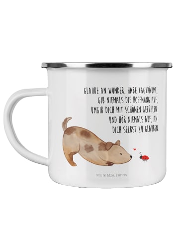 Mr. & Mrs. Panda Camping Emaille Tasse Hund Marienkäfer mit Spruch in Weiß