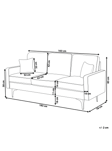 Beliani 3-Sitzer Sofa GAVLE in Beige/Schwarz - (W) 183 x (H) 83 x (L) 78 cm