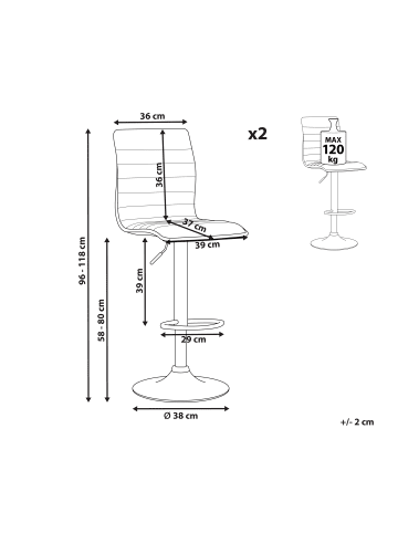 Beliani 2-tlg Drehhocker LUCERNE in Schwarz/Silber