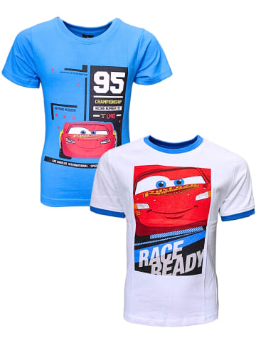 Disney Cars 2er-Set: T-Shirt Disney Cars Lightning McQueen in Blau-Weiß