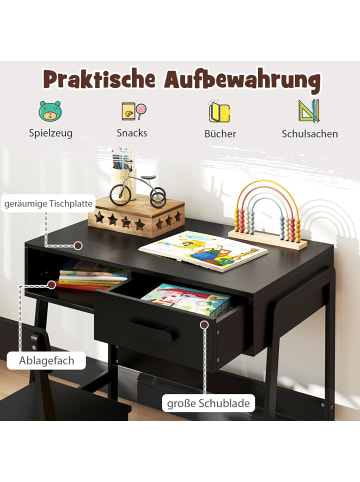 COSTWAY Kinderschreibtisch Set mit Stuhl aus Holz ab 3 Jahren in Schwarz