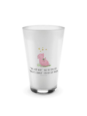 Mr. & Mrs. Panda Latte Macchiato Glas Schwein Glück mit Spruch in Transparent