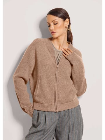 MADELEINE Sportiver Strick-Blouson mit Reißverschluss in caramel / wollweiß / melange