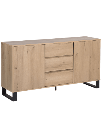 Beliani Sideboard ELDA in Heller Holzfarbton/Schwarz - (W) 145 x (H) 76 x (L) 39 cm
