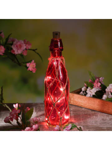 MARELIDA LED Dekoflasche mit Juteseil Leuchtflasche H: 28cm in pink