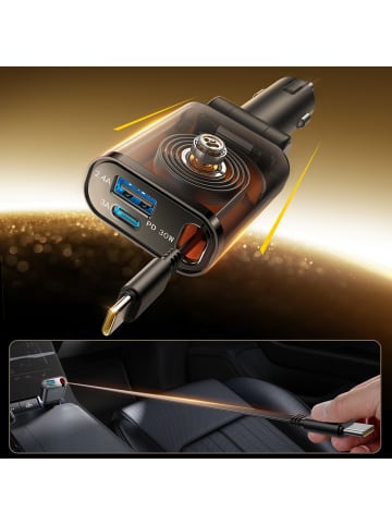 Joyroom JR-CCL07 3in1 Autoladegerät mit Einziehkabel Grau