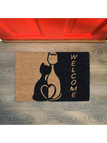relaxdays Fußmatte "Katzen" in Natur/ Schwarz - (B)60 x (T)40 cm