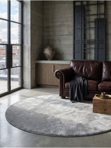 KADIMA DESIGN Teppich rund Uni rutschhemmend pflegeleicht Wohnzimmer Schlafzimmer in Grau