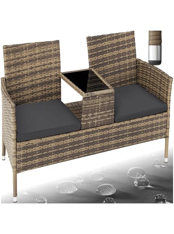 tectake Rattan Gartensitzbank Narbonne 131 x 59 x 82 cm, natur/dunkelgrau