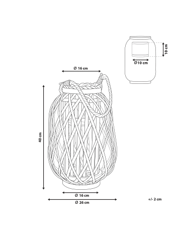 Beliani Laterne MAURITIUS in Braun - (W) 26 x (H) 40 x (L) 26 cm